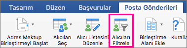 Adres mektup birleştirme listesini filtrelemek için tıklayın