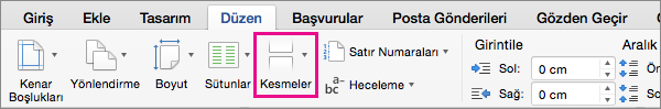 Geçerli imleç konumuna eklenecek sayfa sonu türünü seçmek için Sayfa Sonları’na tıklayın.