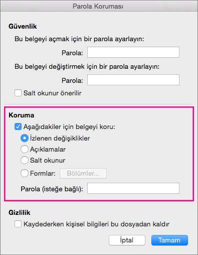 Koruma bölümü vurgulanmış