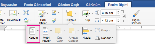 Tablonun çevresindeki metne göre konumunu ayarlamak için Konum’a tıklayın.
