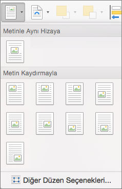 Konum menüsünde, seçili resmin veya çizim nesnesinin, çevresindeki metne göre konumunu seçin.