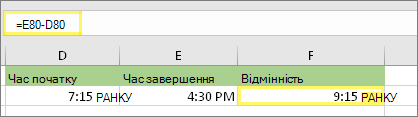=E80-D80 і результат: 9:15 AM