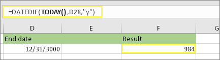 =DATEDIF(TODAY();D28;y) і результат: 984