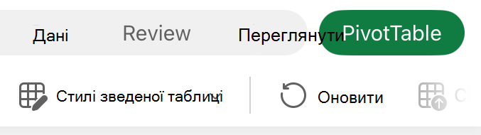 PivotTable tab on iPad