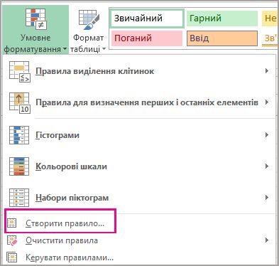 Кнопка «Умовне форматування» на вкладці «Основне»