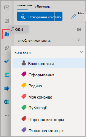 Зображення домашньої сторінки Outlook із виділеною піктограмою People на панелі переходів ліворуч.
