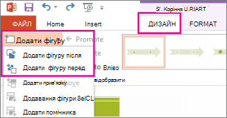 Кнопка «Додати фігуру» на вкладці «Конструктор»