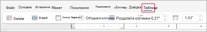 Table tabs in simplified ribbon