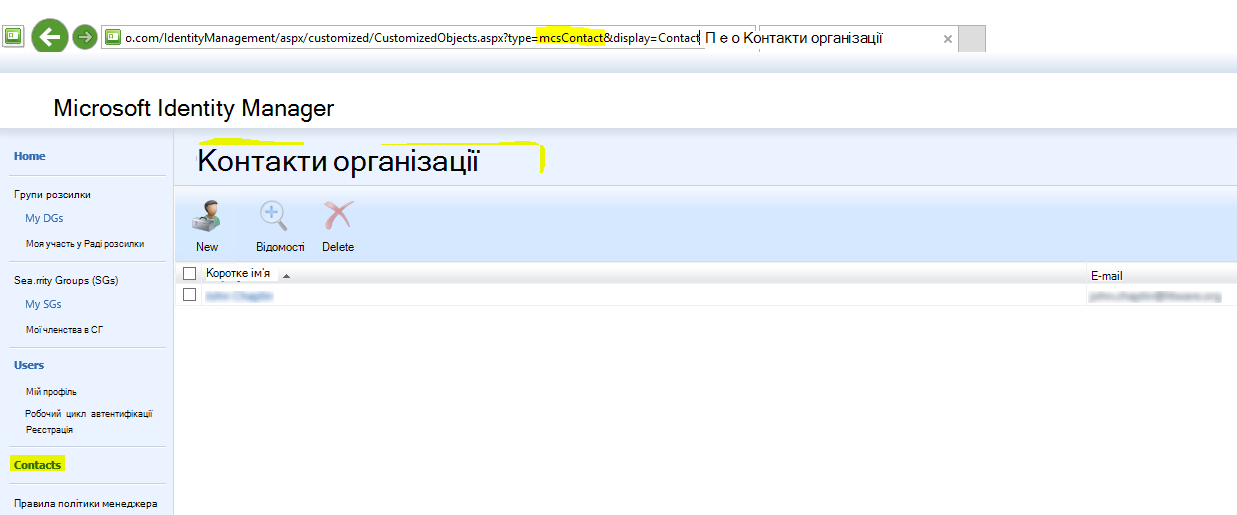 Контакти організації