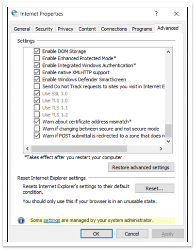 Параметри браузера із сірим екраном SSL і TLS