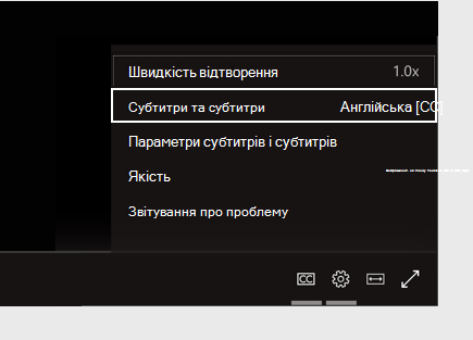 Меню настройок субтитрів