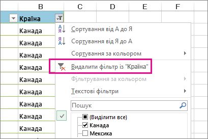 Кнопка «Видалити фільтр із»