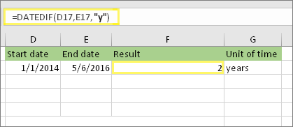 =DATEDIF(D17;E17;y) і результат: 2