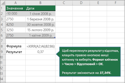Приклад функції XIRR