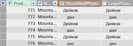 Приклад двійкового стовпця ескізу