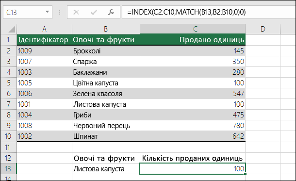 Функції INDEX і MATCH можна використовувати замість функції VLOOKUP.