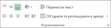 Група ''Вирівнювання'' на вкладці ''Основне''