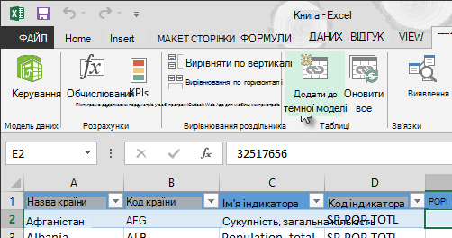 Додавання нових даних до моделі даних