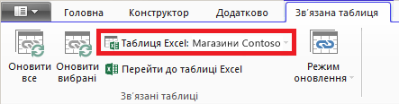 Указання таблиці Excel на стрічці зв'язаних таблиць