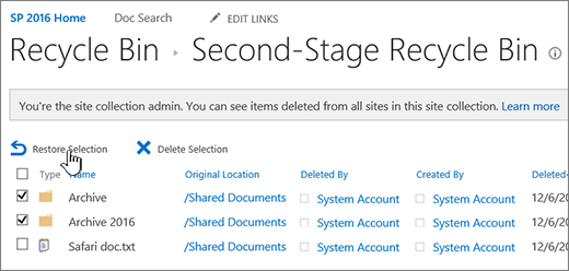 Кошик SharePoint 2-го рівня з виділеною кнопкою 