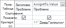 Сітка макета запиту з . Формат значення для поля підстановки