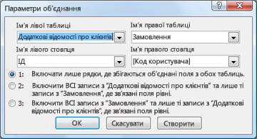 Діалогове вікно ''Параметри об’єднання''