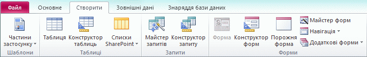 Стрічка у програмі Access