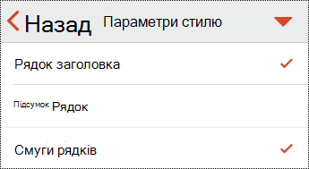 Меню заголовка таблиці в PowerPoint для iOS.