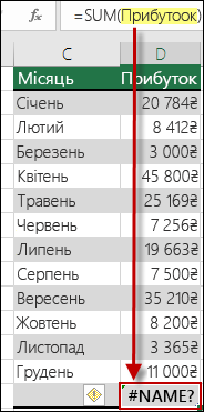 #NAME? через помилку через помилку у визначеному імені в синтаксисі