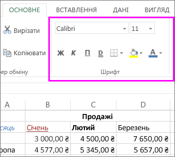 Кнопки настройок шрифту на стрічці