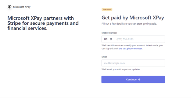 Форма настроювання облікового запису Microsoft XPay