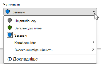 Меню панелі конфіденційності