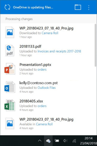 Екран оброблення змін у OneDrive