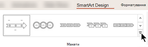На вкладці SmartArt Design стрічки скористайтеся колекцією макетів, щоб вибрати інше оформлення для рисунка.