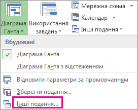 Меню ''Діаграма Ганта''