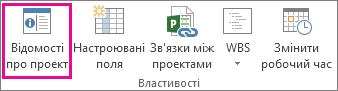 Кнопка ''Відомості про проект'' на вкладці ''Проект''