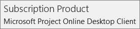Знімок екрана: Назва продукту передплати: Microsoft Project Online класичного клієнта, як показано в розділі 