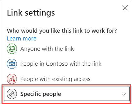 Параметр посилання у OneDrive із виділеним параметром 