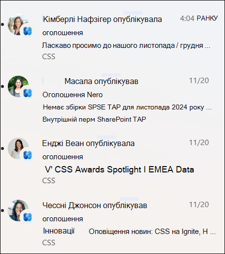 Знімок екрана списку сповіщень про новини