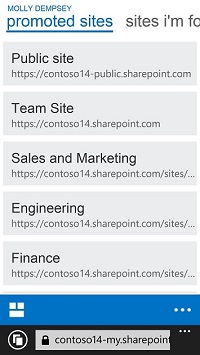 Підвищені сайти в службі SharePoint Online на мобільному пристрої