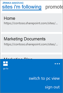 Меню для переключення з мобільного подання на подання для ПК на пристрої Windows Phone