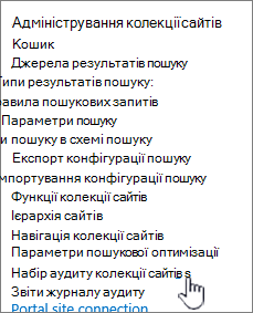Параметри аудиту колекції сайтів, вибрані в діалоговому вікні 