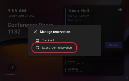 Teams panelпанель Teams extend room reservation
