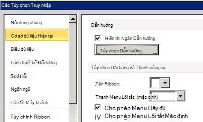 thiết đặt cho các tùy chọn dẫn hướng
