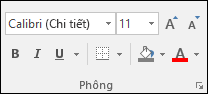 Lệnh sẵn dùng trong nhóm Phông chữ Access