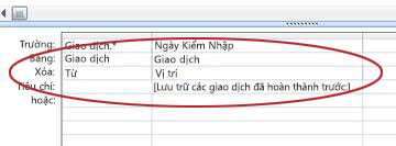 Xoá hàng trong Lưới thiết kế truy vấn