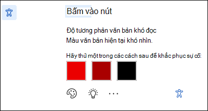 Màn hình thông báo sự cố Trợ năng với các bản sửa lỗi khả thi.