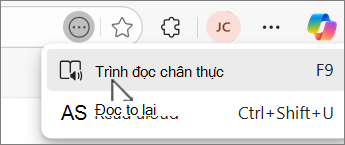 Edge Emmersive reader được chọn trên thanh url