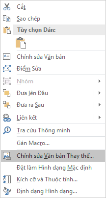 Menu Chỉnh sửa văn bản thay thế cho hình trong Excel dành cho Win32
