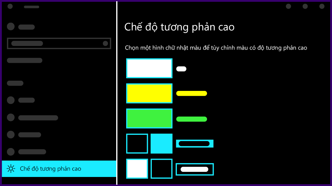 Hình minh họa giao diện của cài đặt độ tương phản cao trong Windows 10.